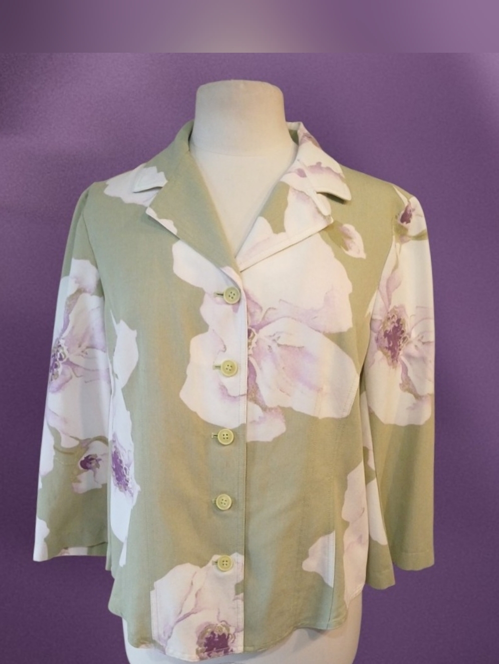 Emma James Sage Green Floral Button-Front Blazer